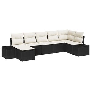 vidaXL Ensemble de canapé de jardin avec coussin 7 Pièces Noir Poly rotin