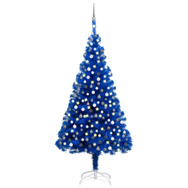 vidaXL Arbre de Noël artificiel pré-éclairé et boules bleu 210 cm PVC