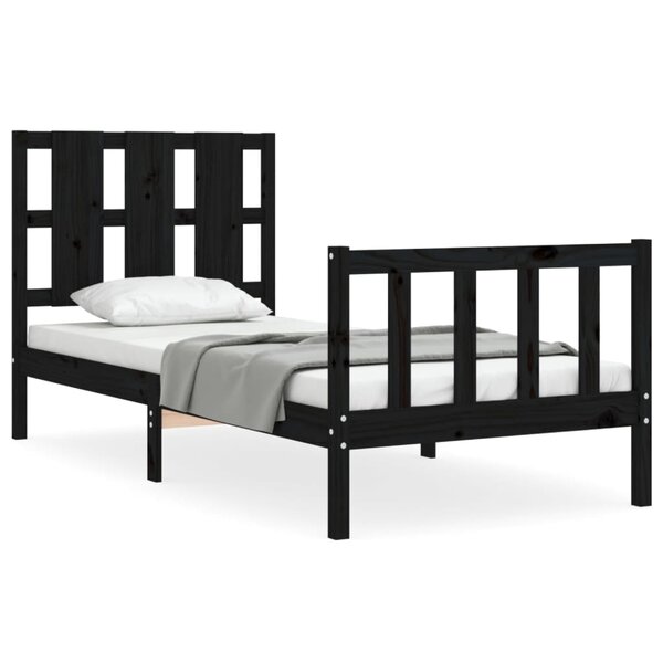 vidaXL Cadre de lit avec tête de lit noir petit simple bois massif