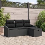 vidaXL Ensemble de canapés de jardin 4 pièces avec coussins noir en poly rotin