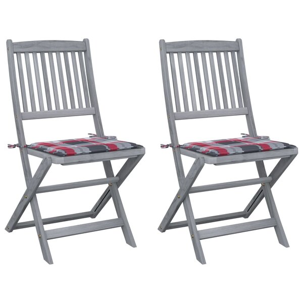 vidaXL Chaises pliables d'extérieur 2 Pièces avec coussins Bois d'acacia