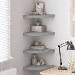 vidaXL Étagères d'angle flottantes 4 Pièces gris 35x35x3 8 cm MDF