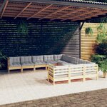 vidaXL Salon de jardin 11 Pièces avec coussins gris bois de pin