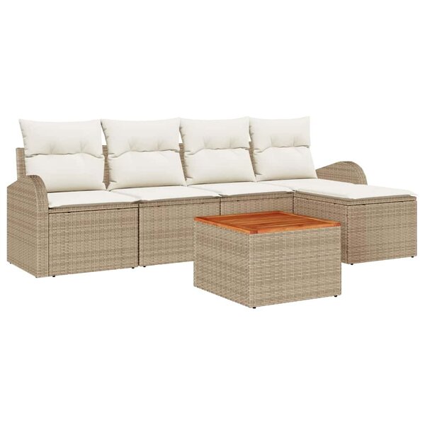 vidaXL Ensemble de canapé de jardin 6 Pièces Beige Poly rotin