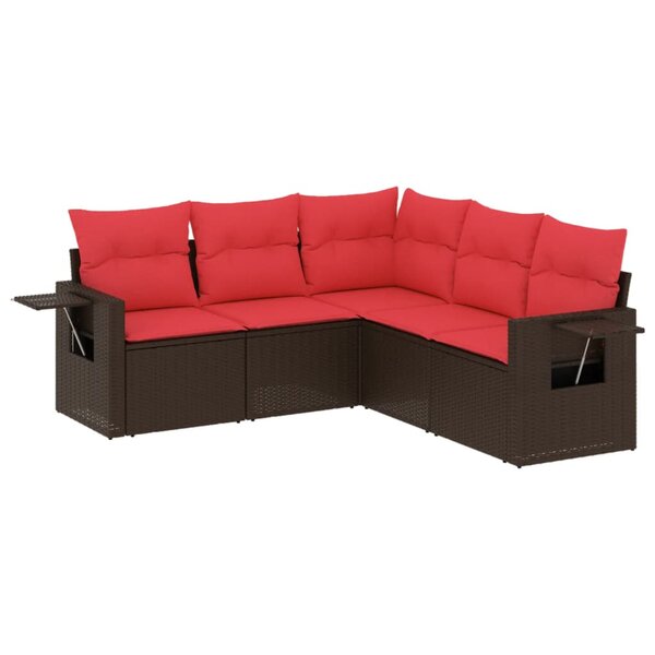 vidaXL Salon de jardin avec coussins 5 Pièces marron résine tressée