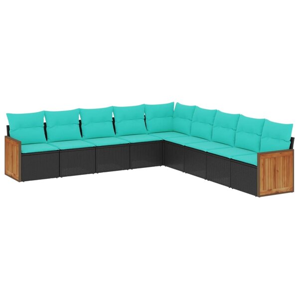vidaXL Salon de jardin 9 Pièces avec coussins noir résine tressée