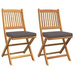 vidaXL Chaise pliante 2 Pièces Gris 49 x 57.5 x 92cm Bois d'acacia massif