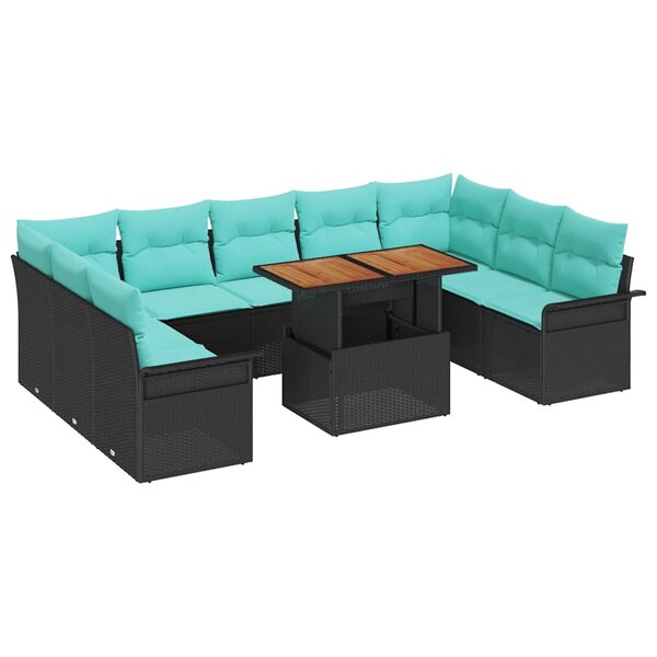 vidaXL Ensemble de canapé de jardin avec coussin 10 Pièces Noir et bleu