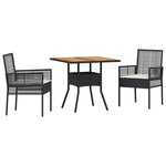 vidaXL Ensemble de Salle à Manger de Jardin 3 Pièces avec Coussins Noir Poly Rattan