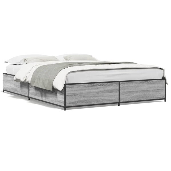 vidaXL Cadre de lit sonoma gris 150x200 cm bois d'ingénierie et métal