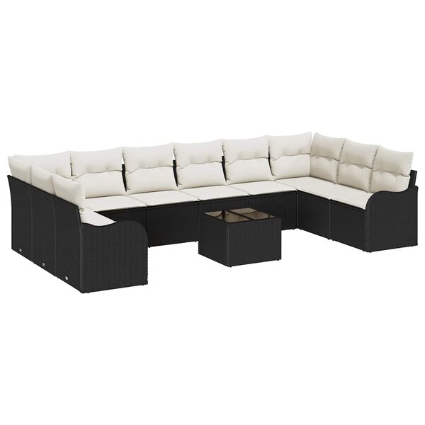 vidaXL Ensemble de canapé de jardin 11 Pièces Noir Poly rotin