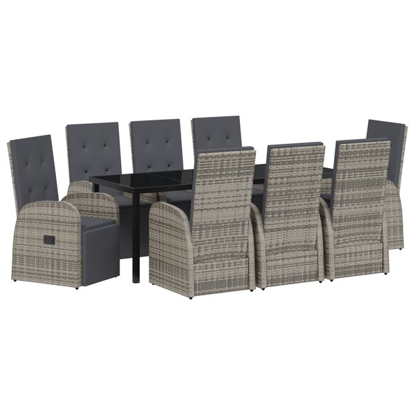vidaXL Ensemble de salle à manger de jardin de 9 pièces avec coussins gris en poly rattan
