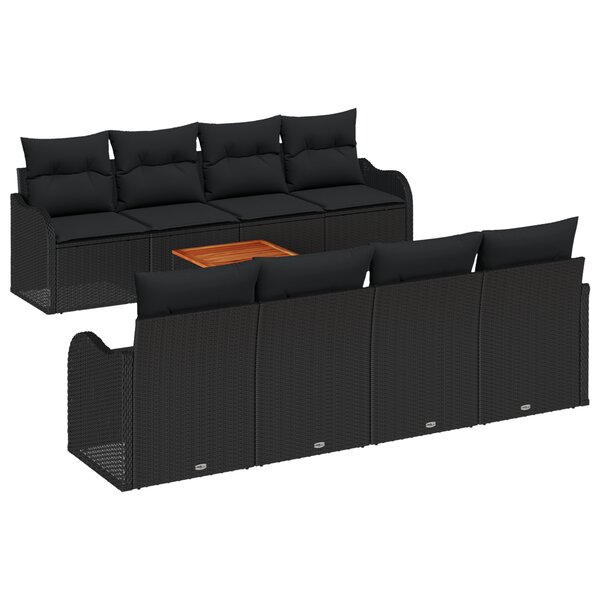 vidaXL Ensemble de Canapé de Jardin 9 Pièces Noir Large