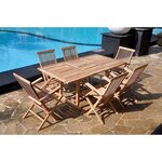 Le Wetar : Salon de jardin teck 6/8 pers. 4 et 2 fauteuils chaises et table rect