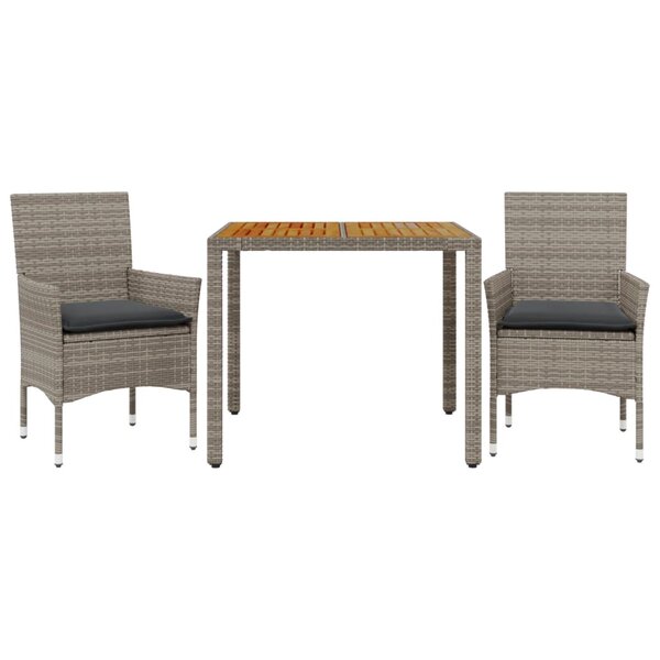 vidaXL Ensemble à manger de jardin et coussins 3 Pièces gris rotin acacia