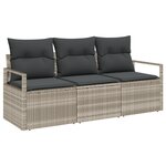 Canapé de jardin vidaXL 3 pièces avec coussins gris clair Poly Rattan