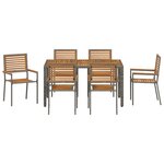 vidaXL Ensemble de salle à manger pour jardin 7 Pièces Gris et marron