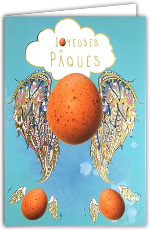 Carte Joyeuses PÂQUES œufs volants en Or Doré Brillant avec Enveloppe 12x17 5cm