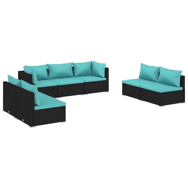 vidaXL Salon de jardin 7 Pièces avec coussins Résine tressée Noir