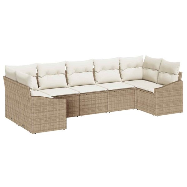 vidaXL Ensemble de canapé de jardin 7 Pièces Beige Poly rotin