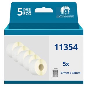 123CONSOMMABLES - Pack de 5 rouleaux étiquettes compatibles avec DYMO LABELWRITER 11354 - 57 x 32 mm