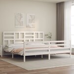 vidaXL Cadre de lit avec tête de lit blanc Super King Size bois massif