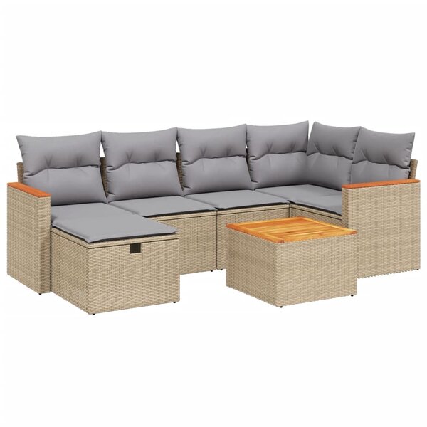 vidaXL Salon de jardin avec coussins 7Pièces mélange beige résine tressée