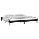 vidaXL Cadre de lit à LED noir 140x190 cm bois massif