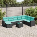 vidaXL Salon de jardin 9 Pièces avec coussins noir résine tressée