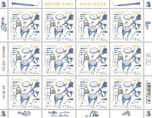 Feuille de 12 timbres - Métiers d'art - Horloger - Lettre Internationale