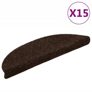 vidaXL Tapis d'escalier auto-adhésifs 15 pièces 56 x 17 x 3 cm Marron Demi-rond