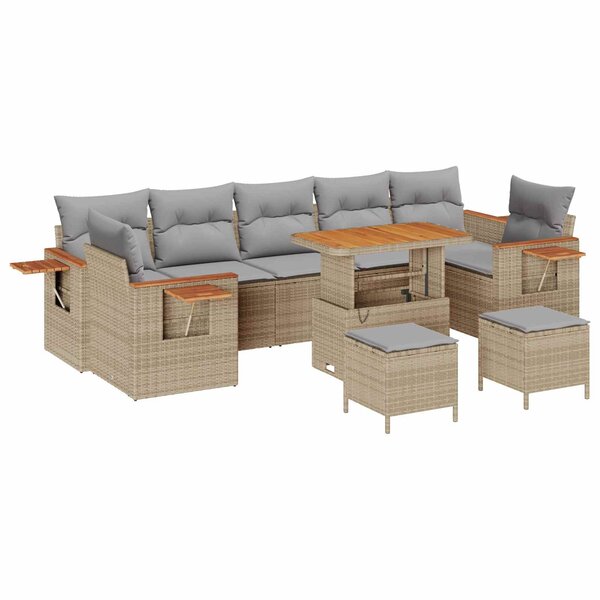 vidaXL Ensemble de canapé de jardin 10 Pièces Beige polyrotin