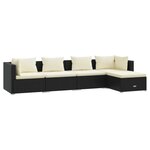 vidaXL Salon de jardin 5 Pièces avec coussins Résine tressée Noir