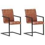 vidaXL Chaises à manger cantilever lot de 2 marron cuir véritable