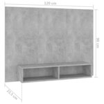 vidaXL Meuble TV mural Gris béton 120x23 5x90 cm Bois d’ingénierie