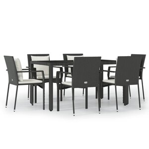 vidaXL Ensemble à manger de jardin coussins 7Pièces Noir Résine tressée
