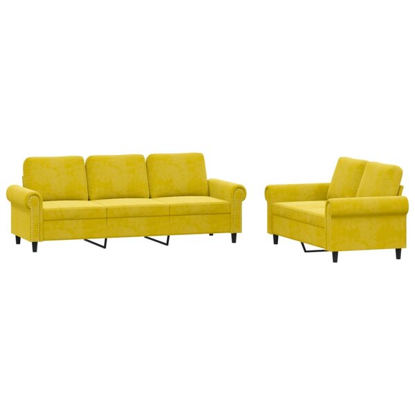 vidaXL Ensemble de canapés 2 Pièces avec coussins Jaune Velours