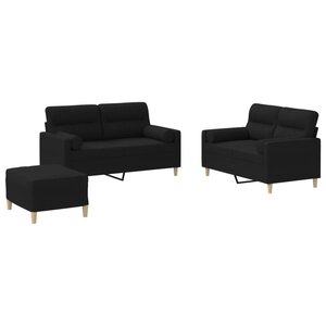 vidaXL Ensemble de canapés 3 Pièces avec coussins noir tissu