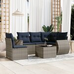 vidaXL Salon de jardin 6 Pièces avec coussins gris résine tressée
