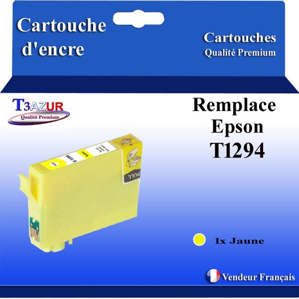 T3AZUR- Cartouche Compatible avec Epson T1294 remplace Epson WorkForce WF-3010DW WF-3030DTWF WF-3040DTWF WF-3520DWF WF-7015 WF-7515 WF-7525 Jaune