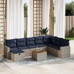 vidaXL Salon de jardin 9 Pièces avec coussins gris résine tressée
