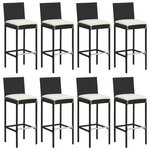 vidaXL Ensemble de bar de jardin 9 Pièces avec coussins noir poly rotin