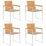 vidaXL Chaises de jardin 4 Pièces avec coussins Bois de teck massif