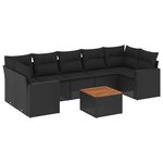 vidaXL Salon de jardin 8 Pièces avec coussins noir résine tressée
