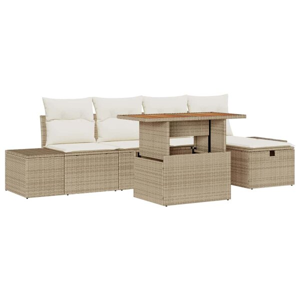 vidaXL Ensemble de canapé de jardin 6 Pièces Beige Poly rotin