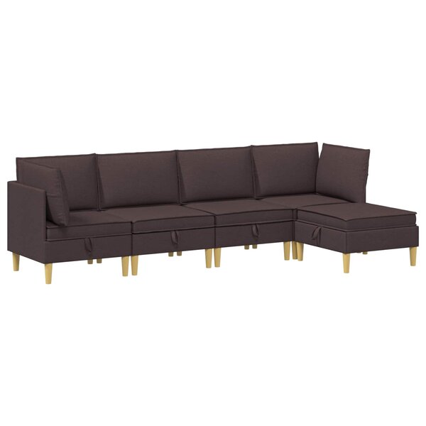 vidaXL Canapé modulaire avec rangement 5 Pièces Marron foncé Tissu
