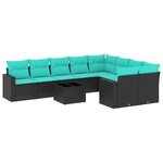 vidaXL Salon de jardin 10 Pièces avec coussins noir résine tressée