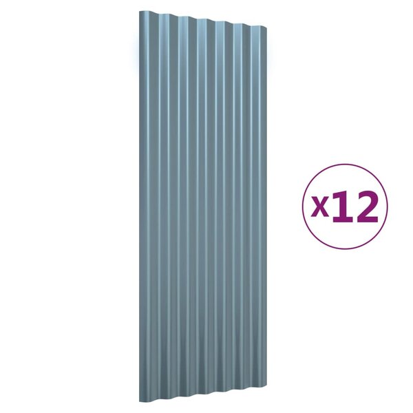 vidaXL Panneaux de toiture 12 Pièces Acier enduit de poudre Gris 100x36cm