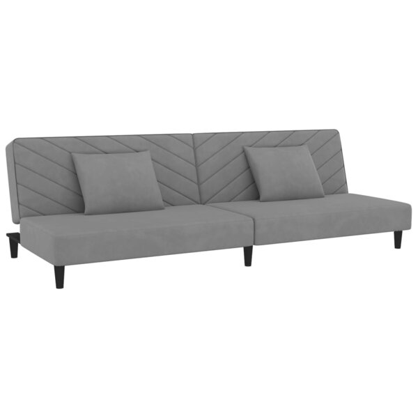 vidaXL Canapé-lit à 2 places avec deux oreillers Gris clair Velours