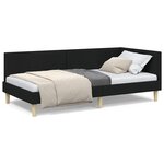 vidaXL Cadre de lit d'angle Noir 90 x 200 cm Tissu et bois reconstitué
